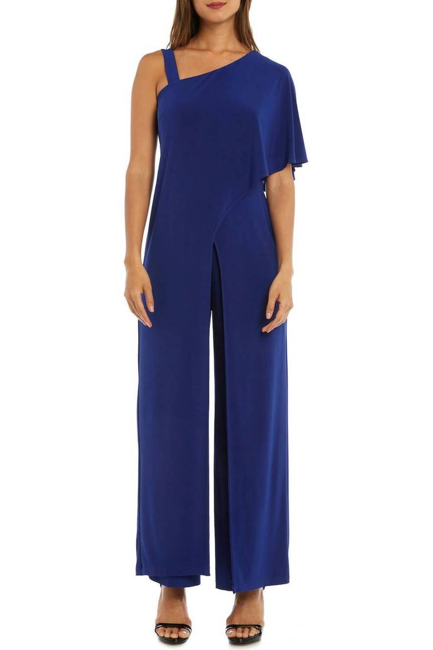 NEW R&M RICHARDS asymmetrical overlay evening jumpsuit in royal